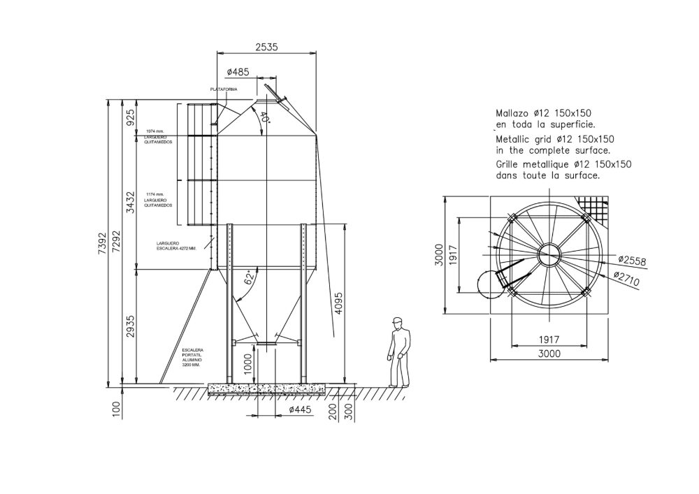 SILO GALV 253 CONO CENTRAL 22,97 M3  (14.900 kg)