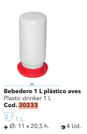 BEBEDERO PLASTICO 1 LITRO AVES