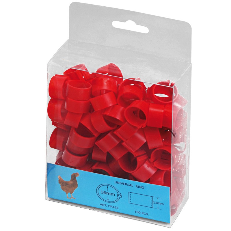 ANILLA PLAST 16MM GALLINAS(100ud)ROJO