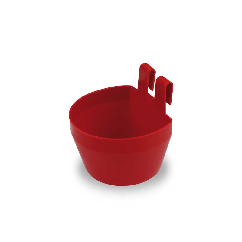 COMEDERO PLASTICO ROJO C/GANCHOS AVES