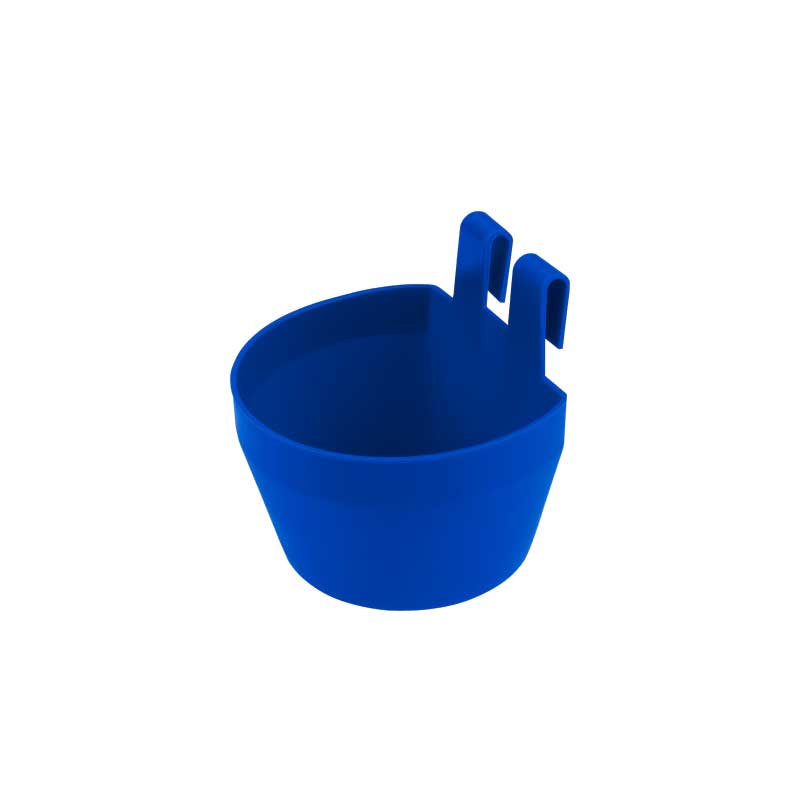 COMEDERO PLASTICO AZUL C/GANCHOS AVES