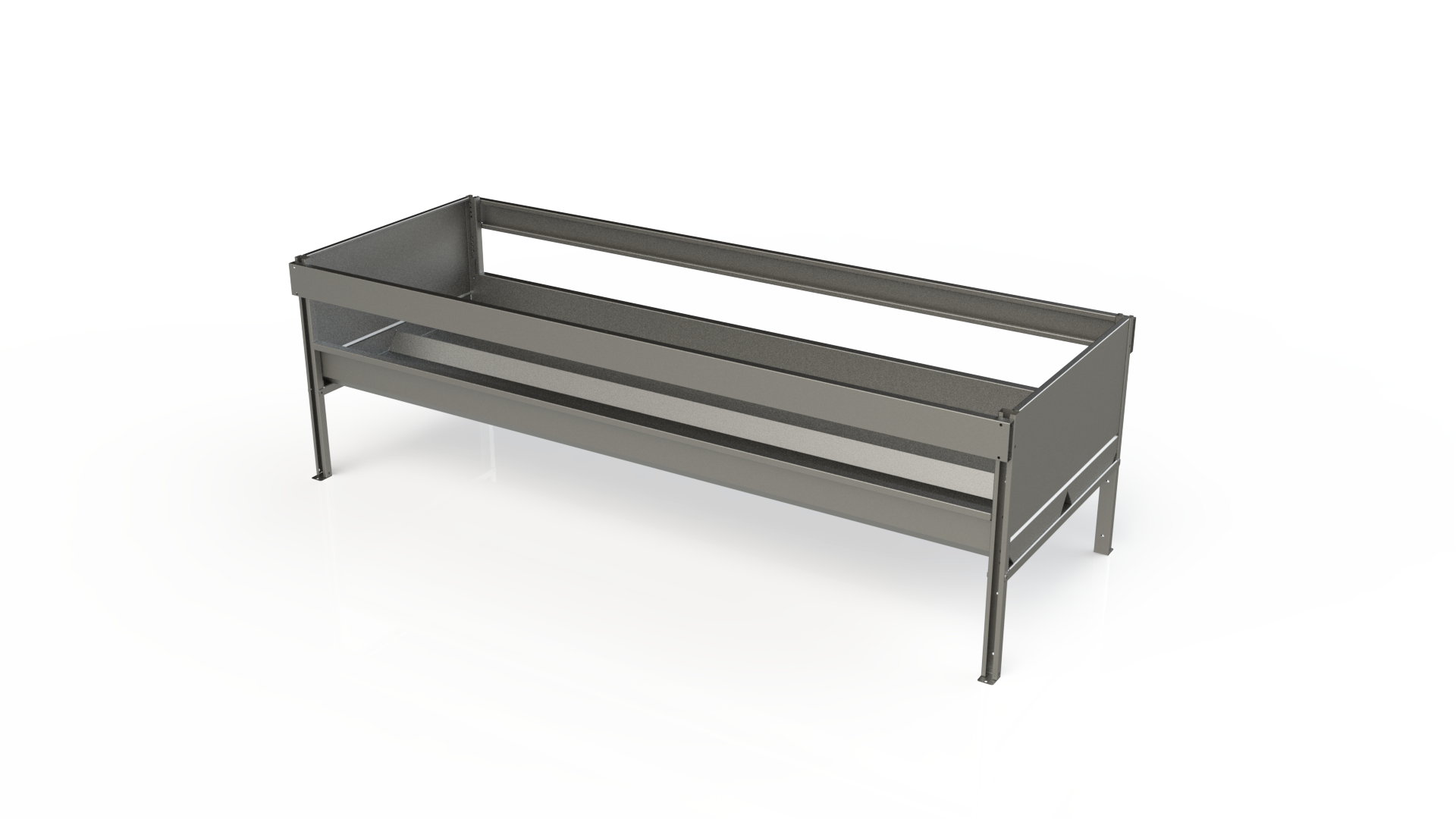 COMEDERO CAJON 2 CARA. GEF.BANDEJA ACE. L=2,9M H=0,90M A=0,957M.